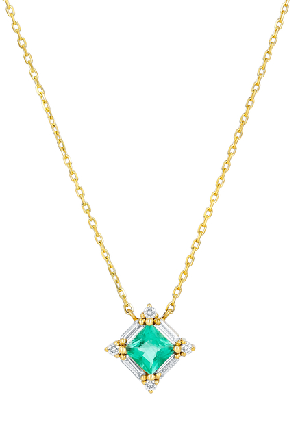 Princess Mini Pendant, 18k Yellow Gold with Emerald & Diamonds